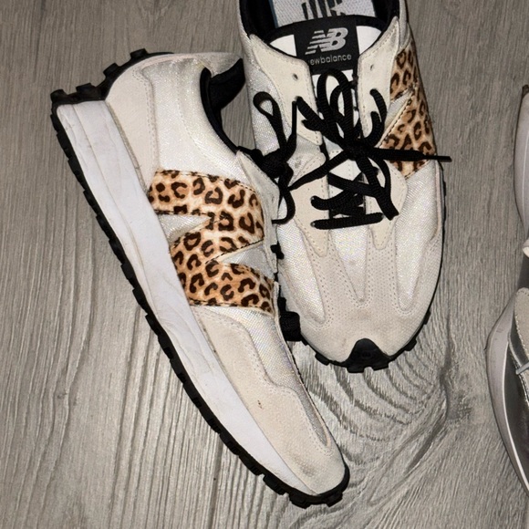 New Balance Shoes - New Balance White and Leopard Print Sneakers